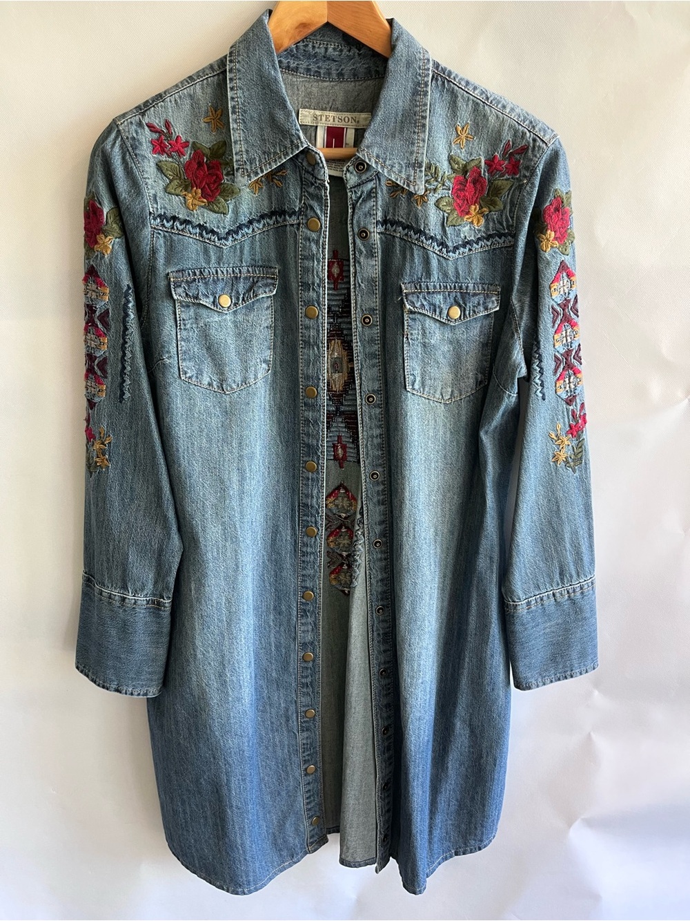 Stetson Embroidered Denim Shirt Dress Western